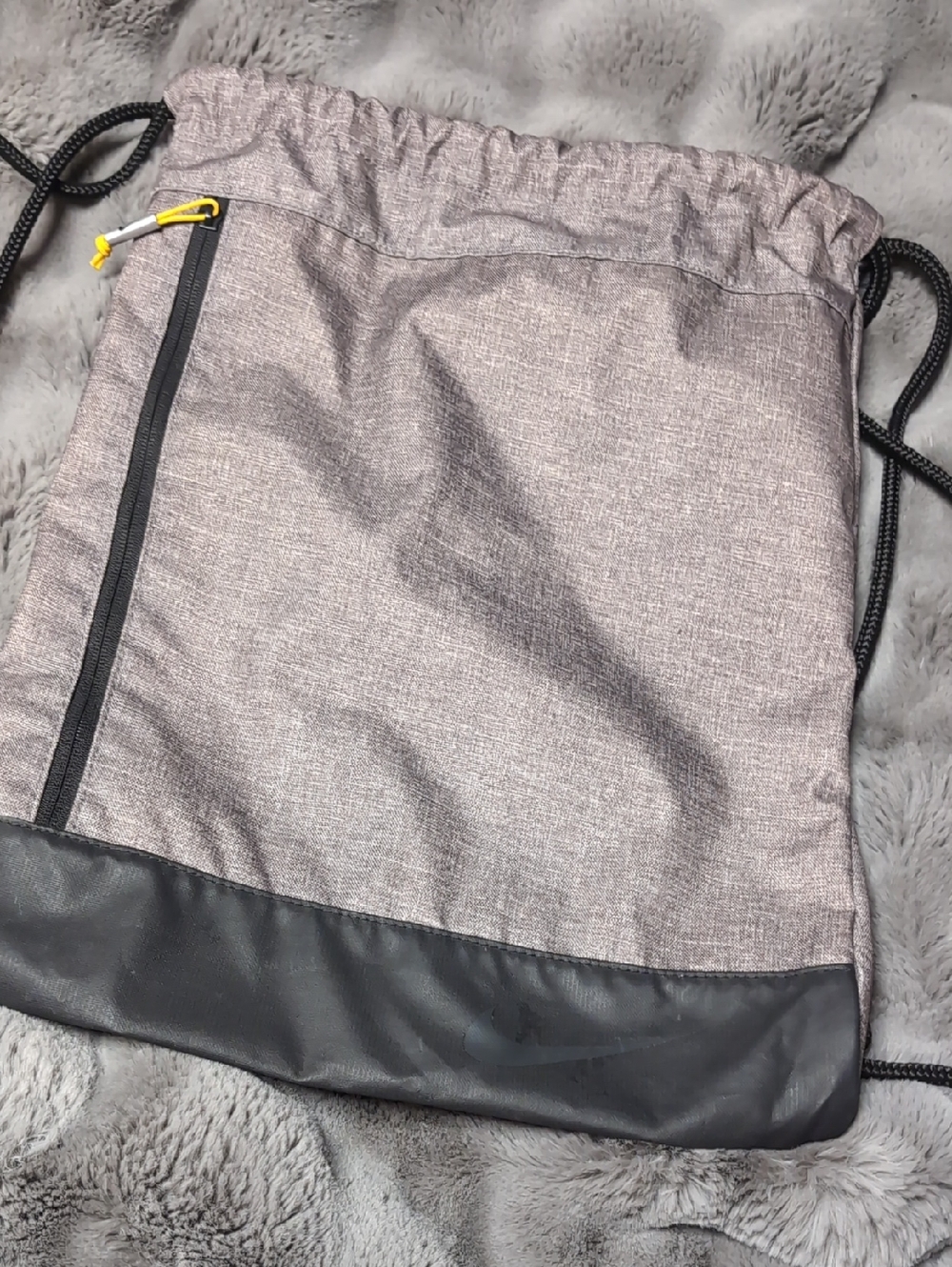 Gray Drawstring Gym Sack with Black Trim